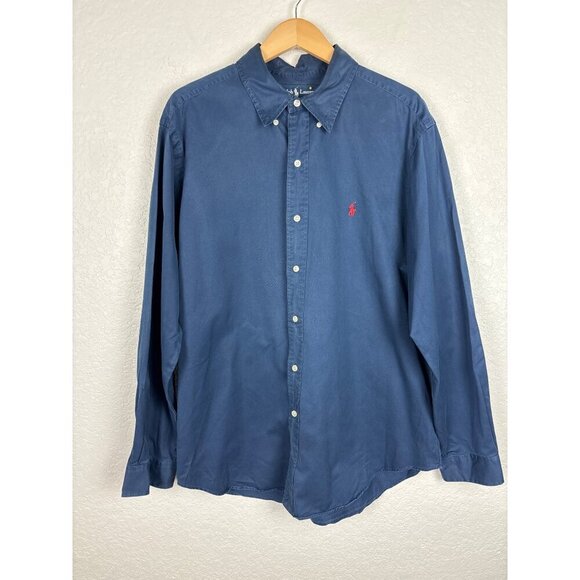 Ralph Lauren Mens Classic Fit Long Sleeve Button-Up‎ Shirt Navy Blue Size XL - Picture 1 of 5